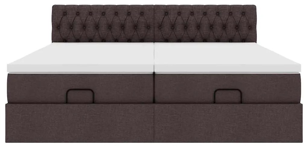 Estrutura de cama otomana com colchões tecido castanho escuro