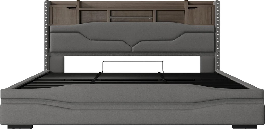 Cama de Casal Estofada com Iluminação LED 180×200 cm Cinza | AOSOM Portugal