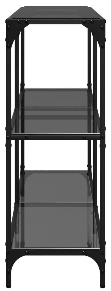 Mesa consola com tampo em vidro preto 118,5x30x81 cm aço