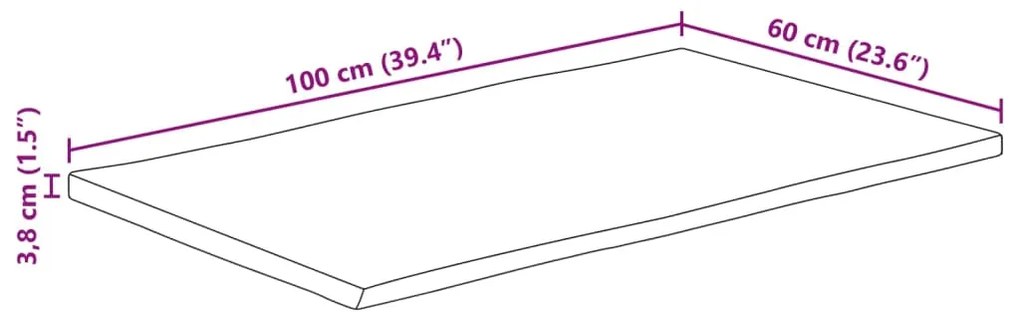 Tampo de mesa c/borda viva 100x60x3,8cm mangueira áspera maciça