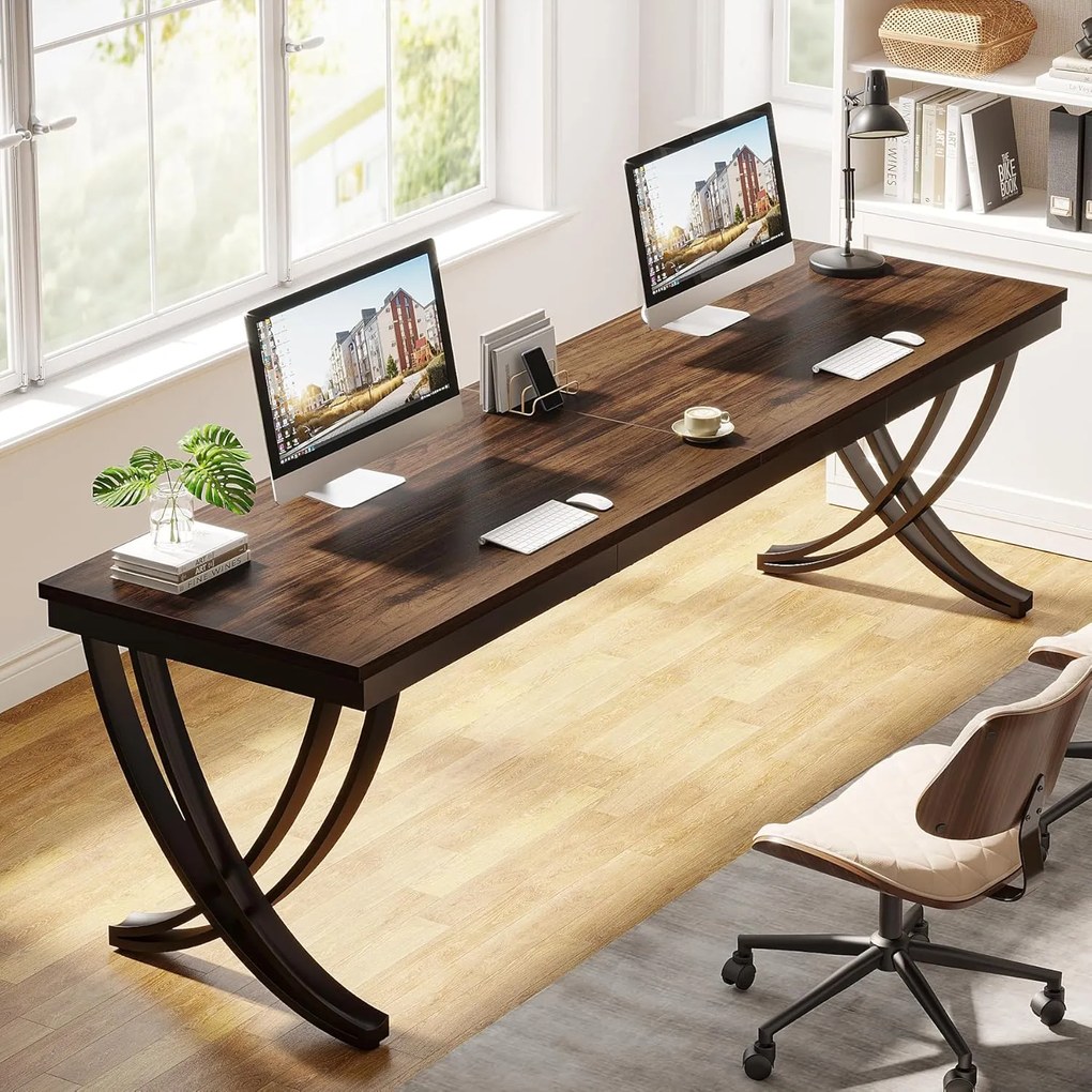 Mesa de computador de mesa dupla longa para escritório em casa