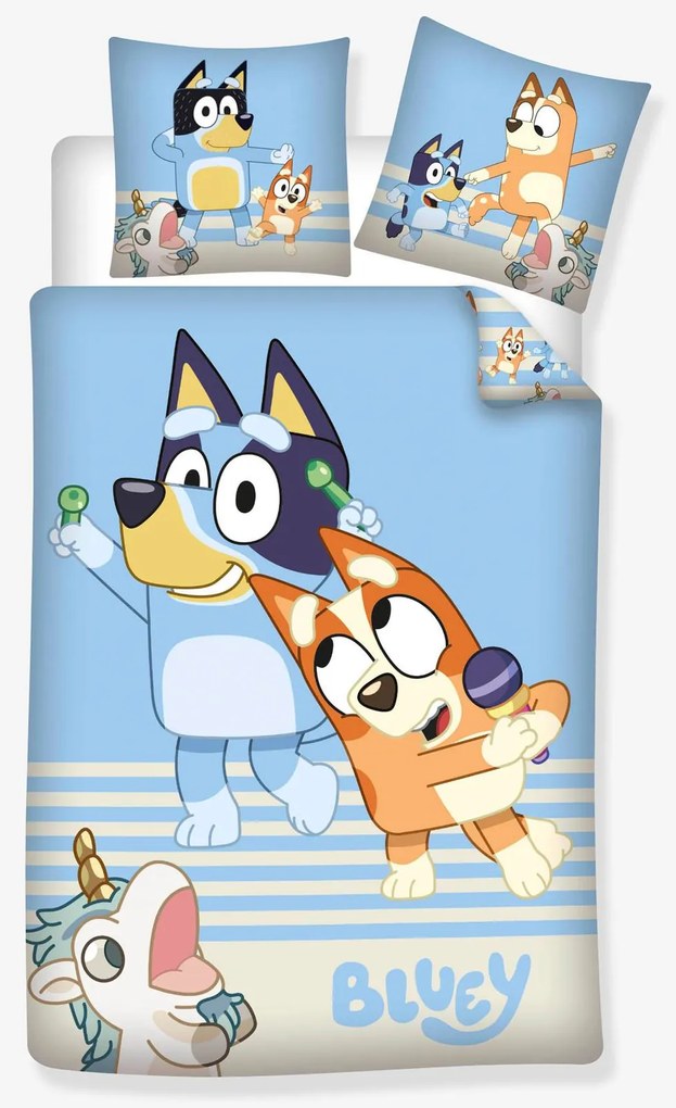 Conjunto de capa de edredão e fronha BLUEY Unicórnio  azul-céu