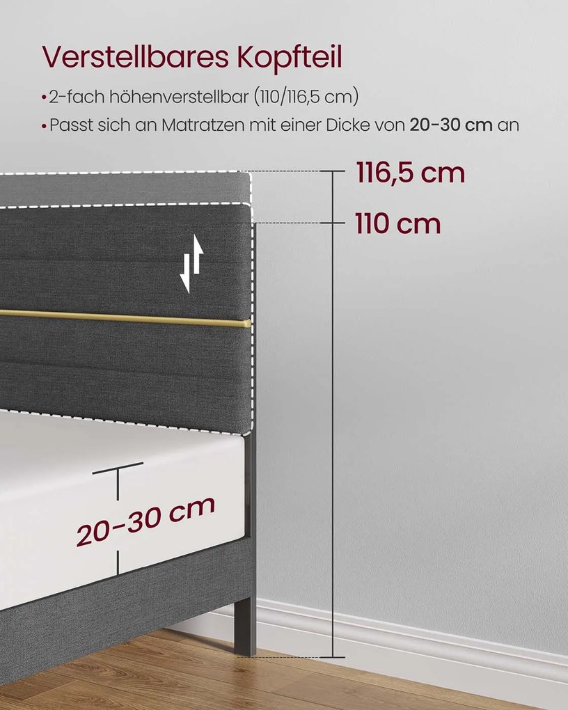 Estrutura de cama de casal para colchão (NÃO INCLUÍDO) de 140 x 200 cm Cinzento