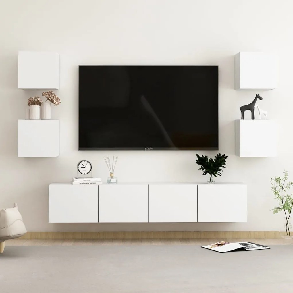 3078662 vidaXL 6 pcs conjunto de móveis de TV contraplacado branco