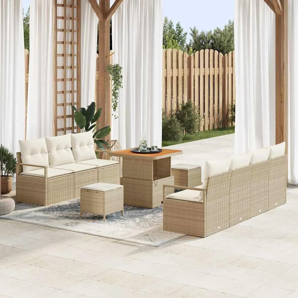 Conjunto de Sofás de Jardim vidaXL com Almofadas Bege em Vime Sintétic