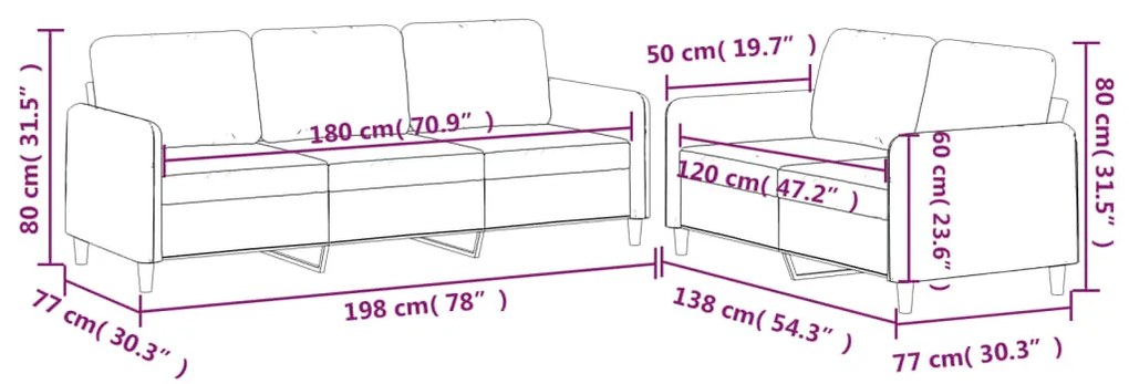 2 pcs conjunto de sofás com almofadões tecido castanho