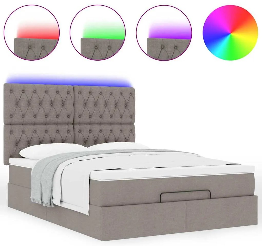 Estrutura de cama otomana com colchão tecido cinzento 140x200cm