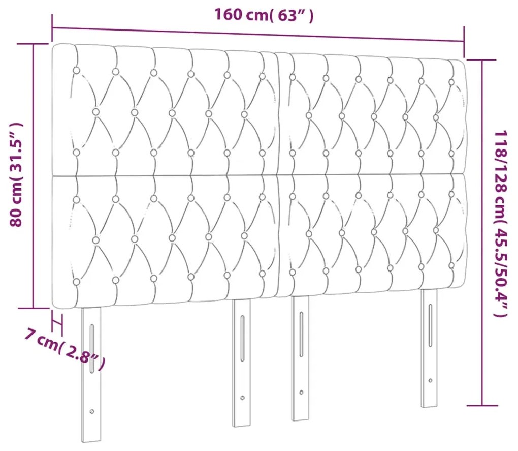 Cabeceira cama c/ luzes LED veludo 160x7x118/128cm cinza-claro