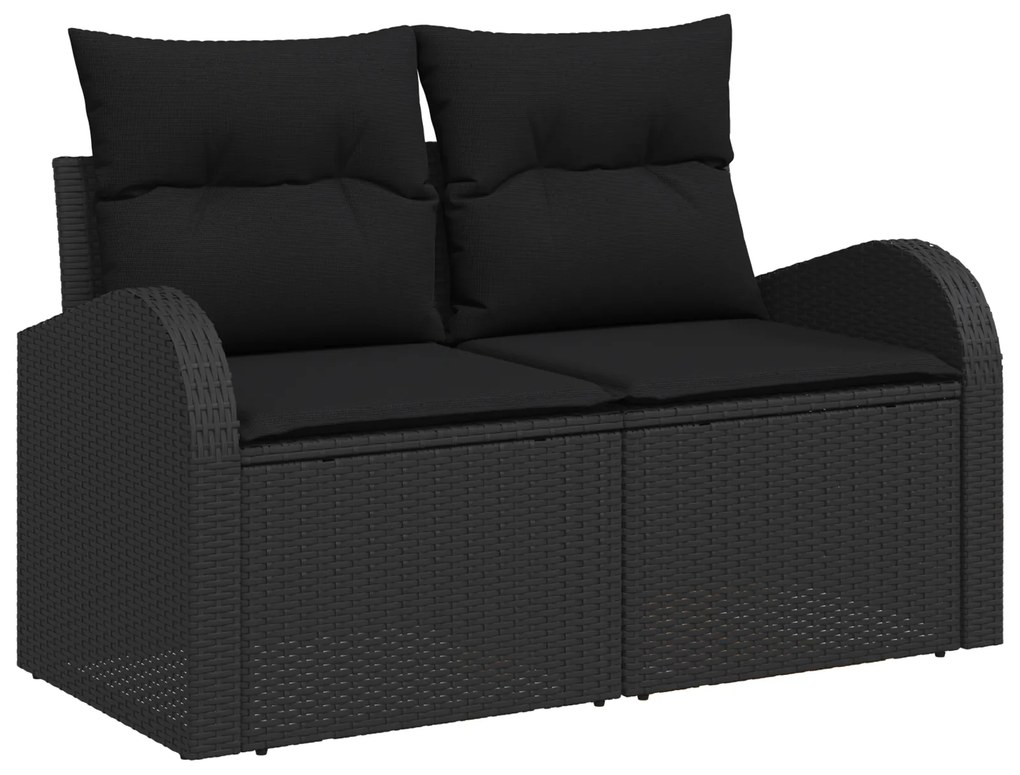 Conjunto de Sofás de Jardim de 7 Peças com Almofadas Preto Vime PE, So