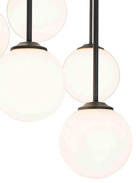 Candeeiro de teto moderno preto com vidro opalino 9 luzes - Athens Moderno