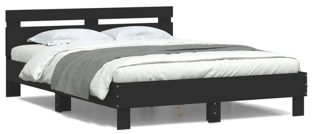 vidaXL Estrutura de cama com cabeceira e luzes LED 140x190 cm preto