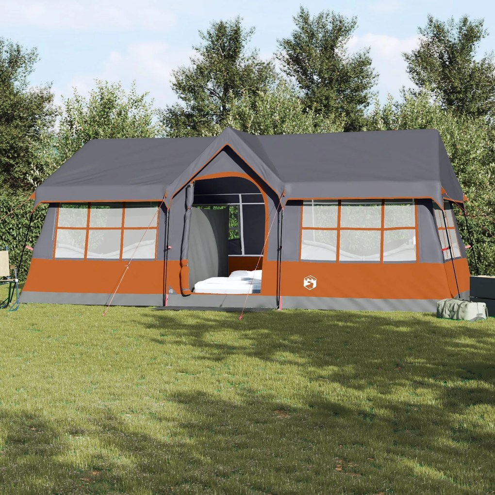 Tenda de Camping com Janelas Cinza e Laranja 12-Pessoas Impermeável