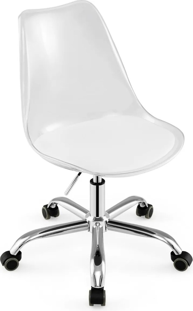 Cadeira de escritório em acrílico com rodas, assento giratório, almofada em couro e altura ajustável transparente