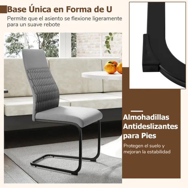 Conjunto de 4 cadeiras de jantar (MESA NÃO INCLUIDA) modernas com encosto alto inclinável, base metálica em forma de U, assento e encosto acolchoados