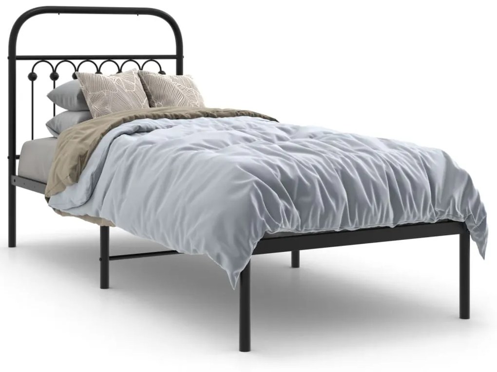 Estrutura de cama com cabeceira 80x200 cm metal preto