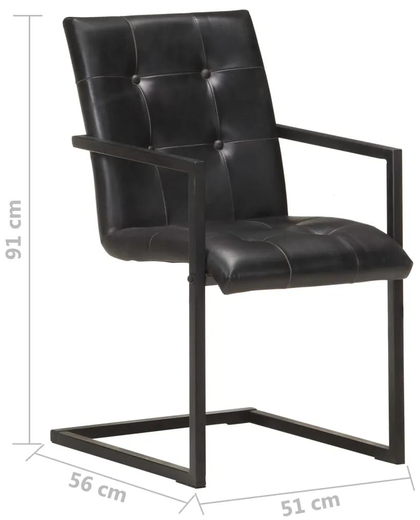 Cadeiras de jantar cantilever 6 pcs couro genuíno preto