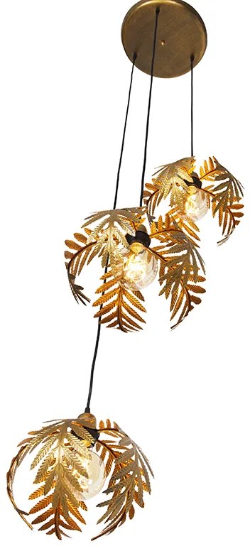 Candeeiro de suspensão vintage dourado redondo 3-luzes - Botanica Rústico ,Retro