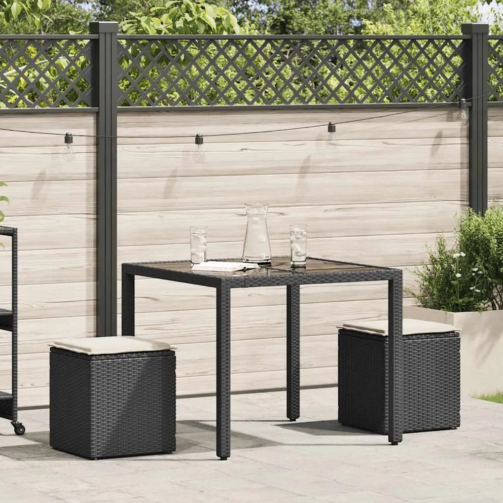 Bancos de jardim com almofadas 2 unid 40x40x43 cm vime PE preto