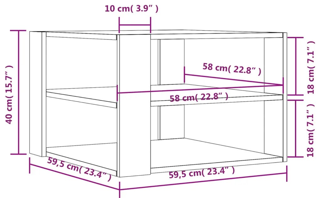 Mesa de centro 59,5x59,5x40 cm derivados madeira cinza-cimento