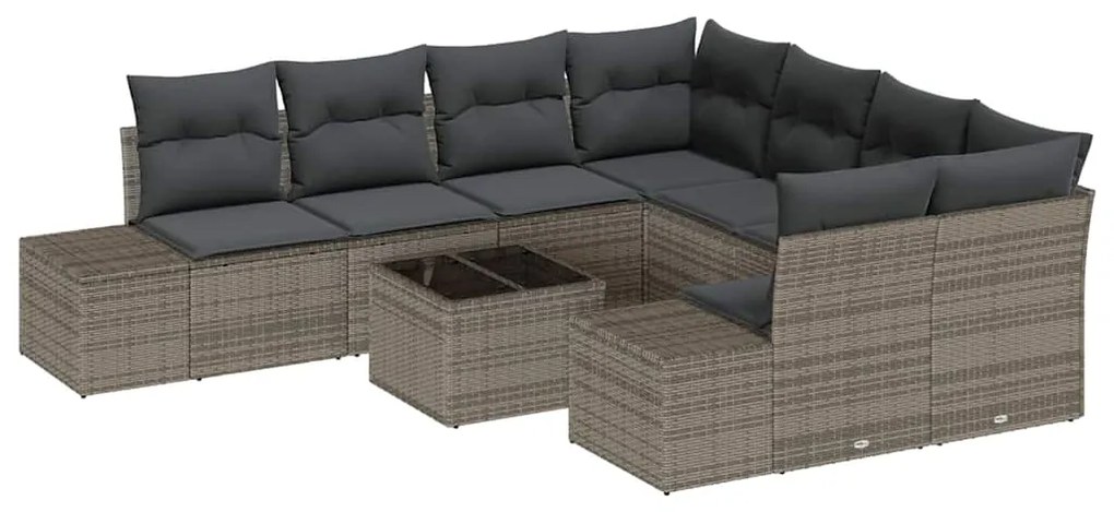 Conjunto de Sofá de Jardim com 9 Peças e Almofadas Cinzas em Rattan Si