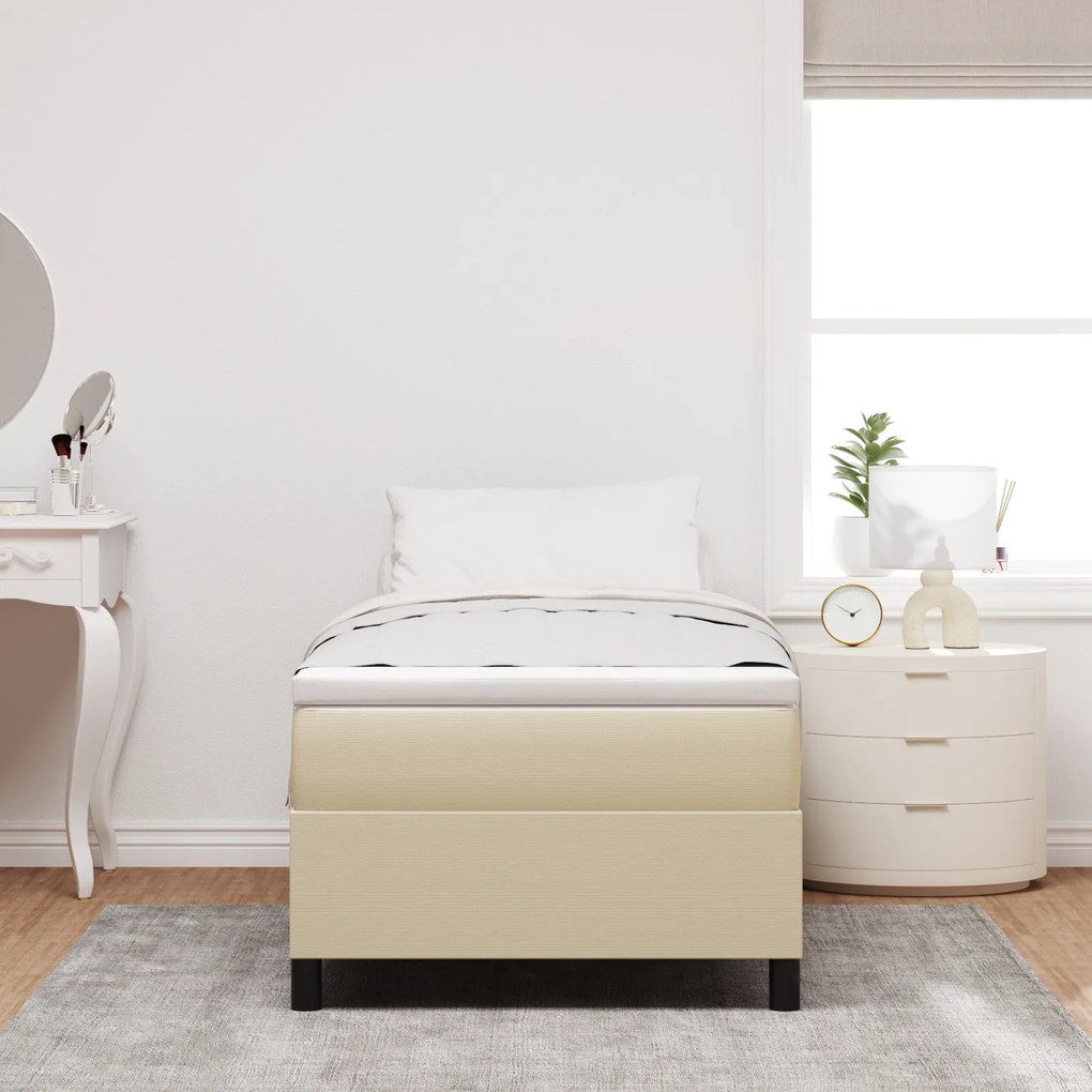 Cama com Base Box e Colchão Bege Claro 80x200 cm Tecido de Corduroy