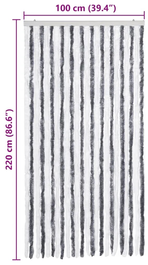 Cortina anti-insetos 100x220 cm chenille cinzento e branco