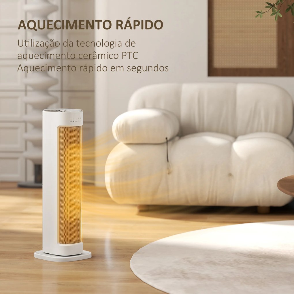 Aquecedor Elétrico de Baixo Consumo 2000W com 3 Modos Termostato Regulável Proteção contra Sobreaquecimento 21x19,7x61 cm Branco