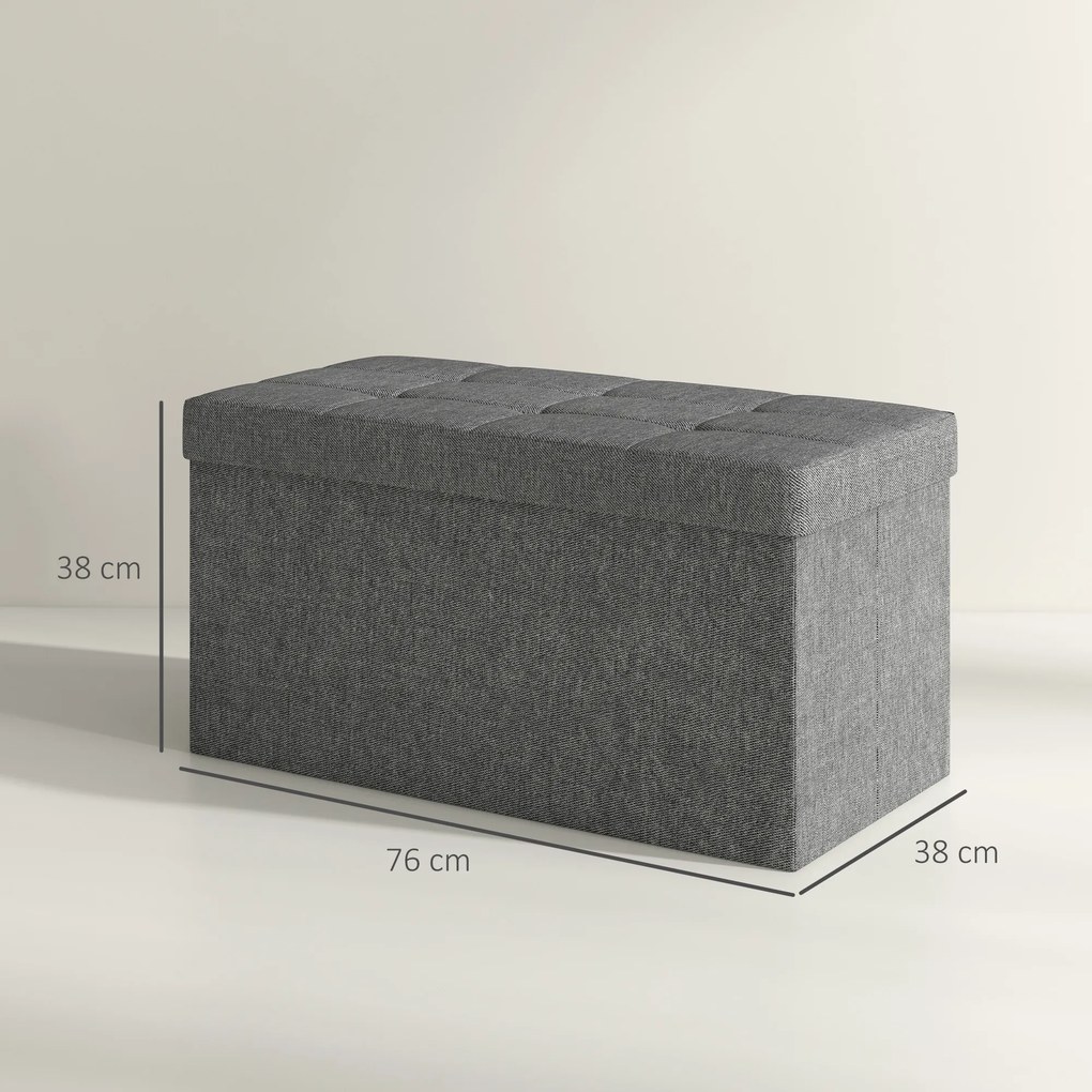 Baú de Armazenamento para Dormitório 84L Puff de Armazenamento Dobrável Estofado em Linho Sintético 76x38x38 cm Cinza Escuro