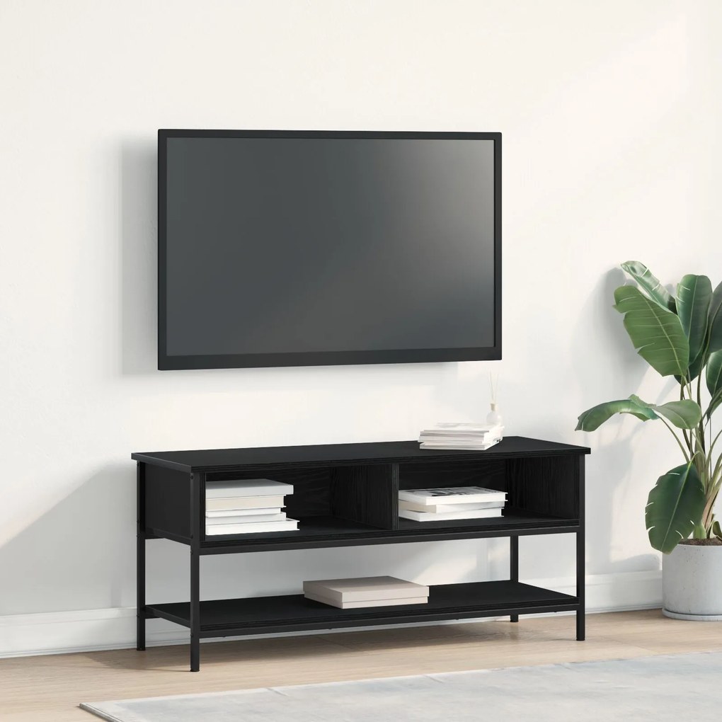 Cabide de TV vidaXL Preto Carvalho 100x35x45 cm Madeira de Engenharia