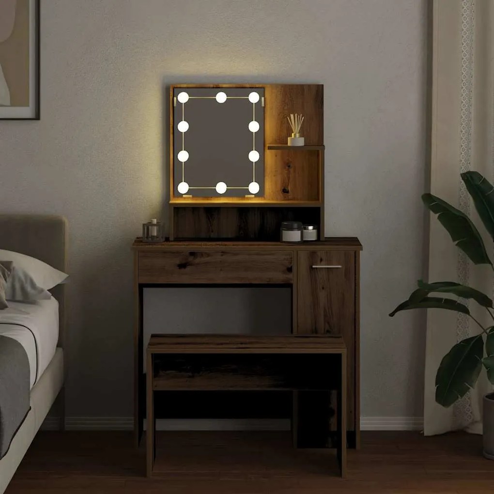 Conjunto penteadeiracom LED deriv. madeira carvalho artisiano