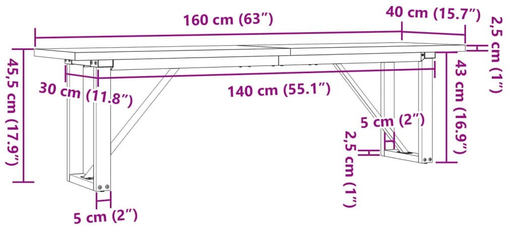Mesa de centro estrutura em O 160x40x45,5cm pinho/aço