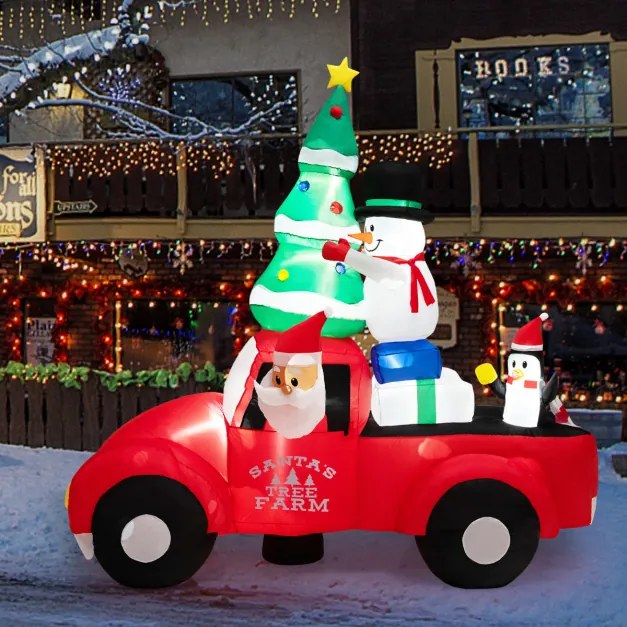 Pai Natal insuflável conduzindo um carro com LED e ventilador Decoração de Natal insuflável para uso interno e externo