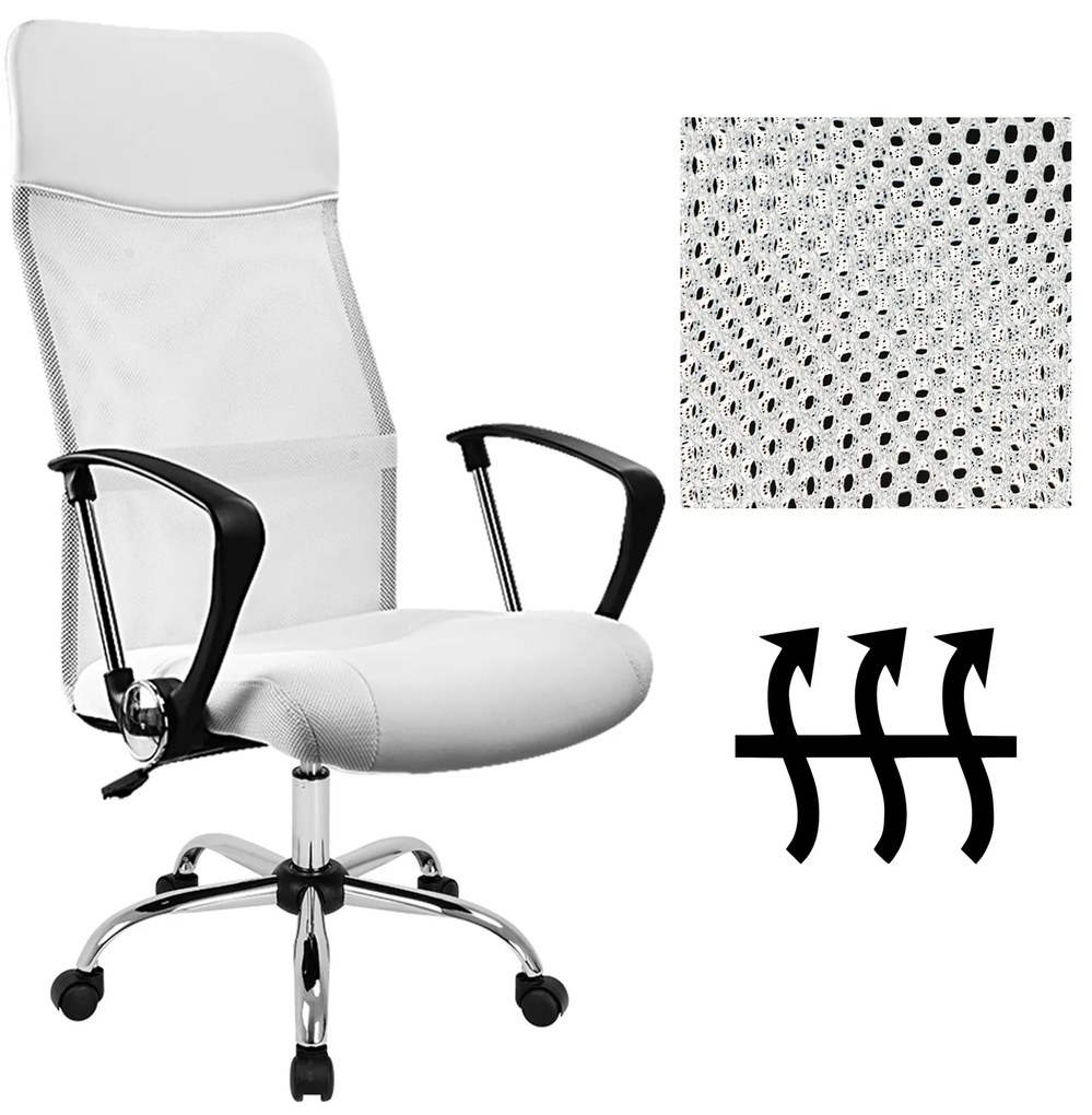 Cadeira de escritório Deluxe com encosto ergonómico 60 x 113-122 cm Branco