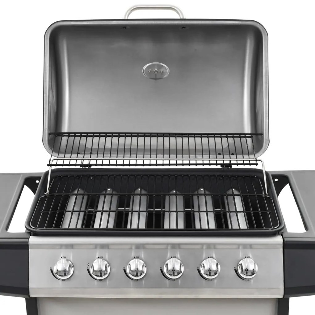Grelhador/BBQ a gás 6 zonas de cozinhar aço inoxidável prateado