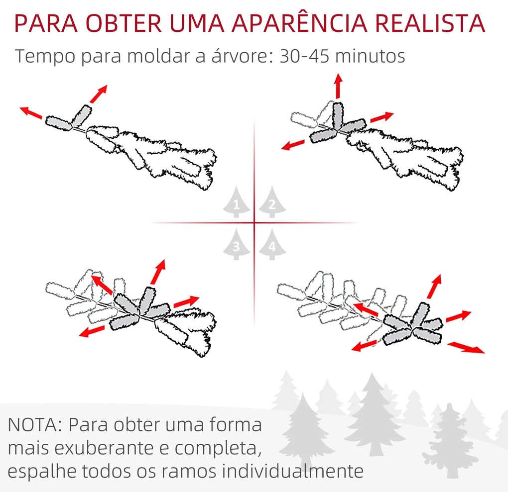 HOMCOM Árvore de Natal 180 cm com 1000 Ramos de PVC e Suporte de Aço D