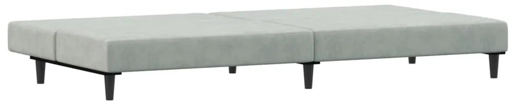 Sofá-cama 2 lugares c/ apoio de pés veludo cinza-claro
