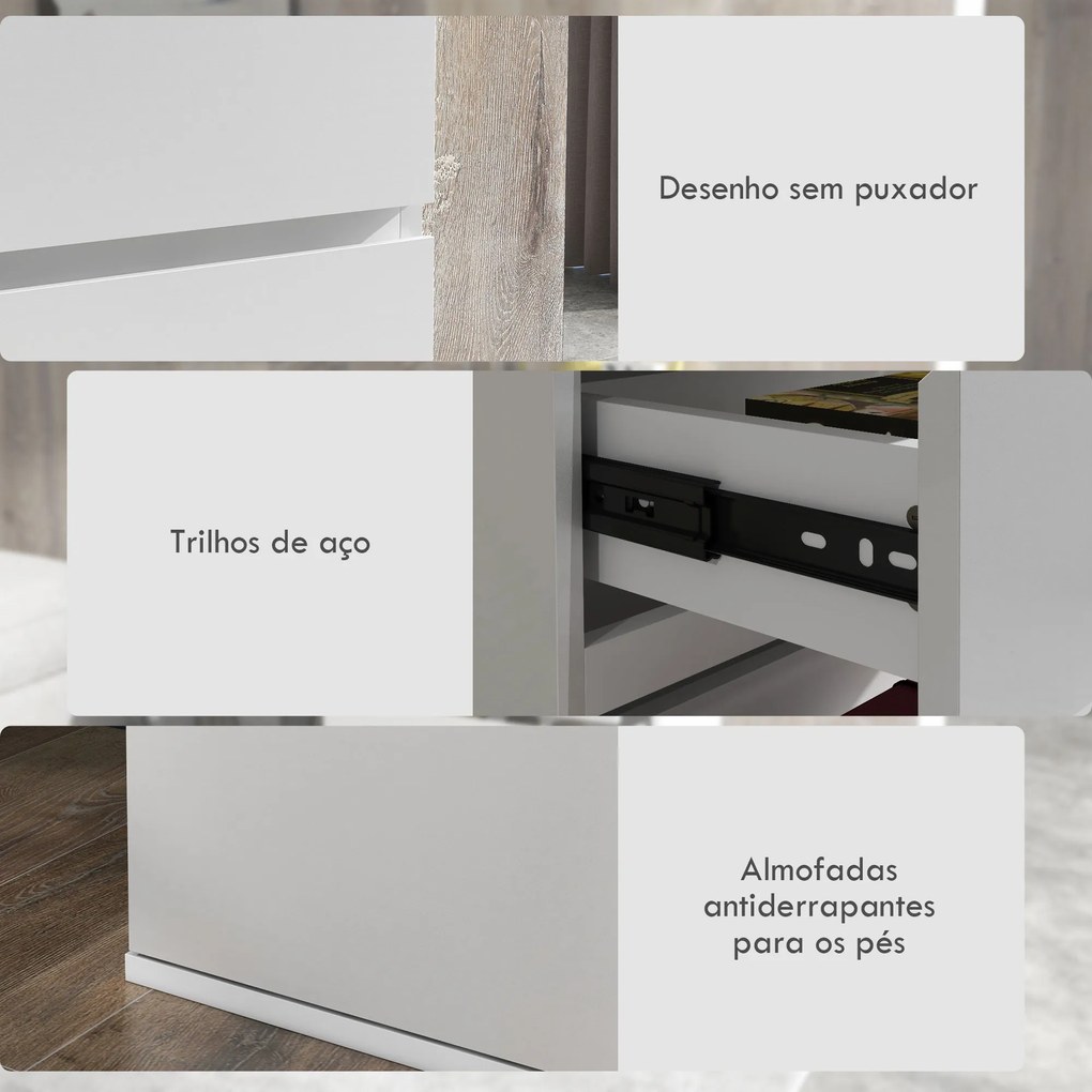 HOMCOM Cómoda com 5 Gavetas de Madeira Cómoda de Dormitório Cómoda Branca para Sala de Estar Estilo Moderno 53x33x100 cm Branco