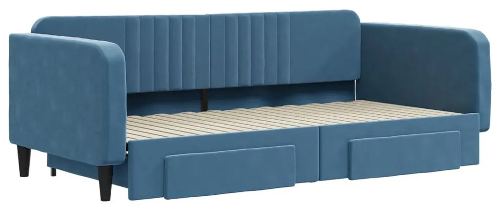 Sofá-cama com gavetão e gavetas 100x200 cm veludo azul