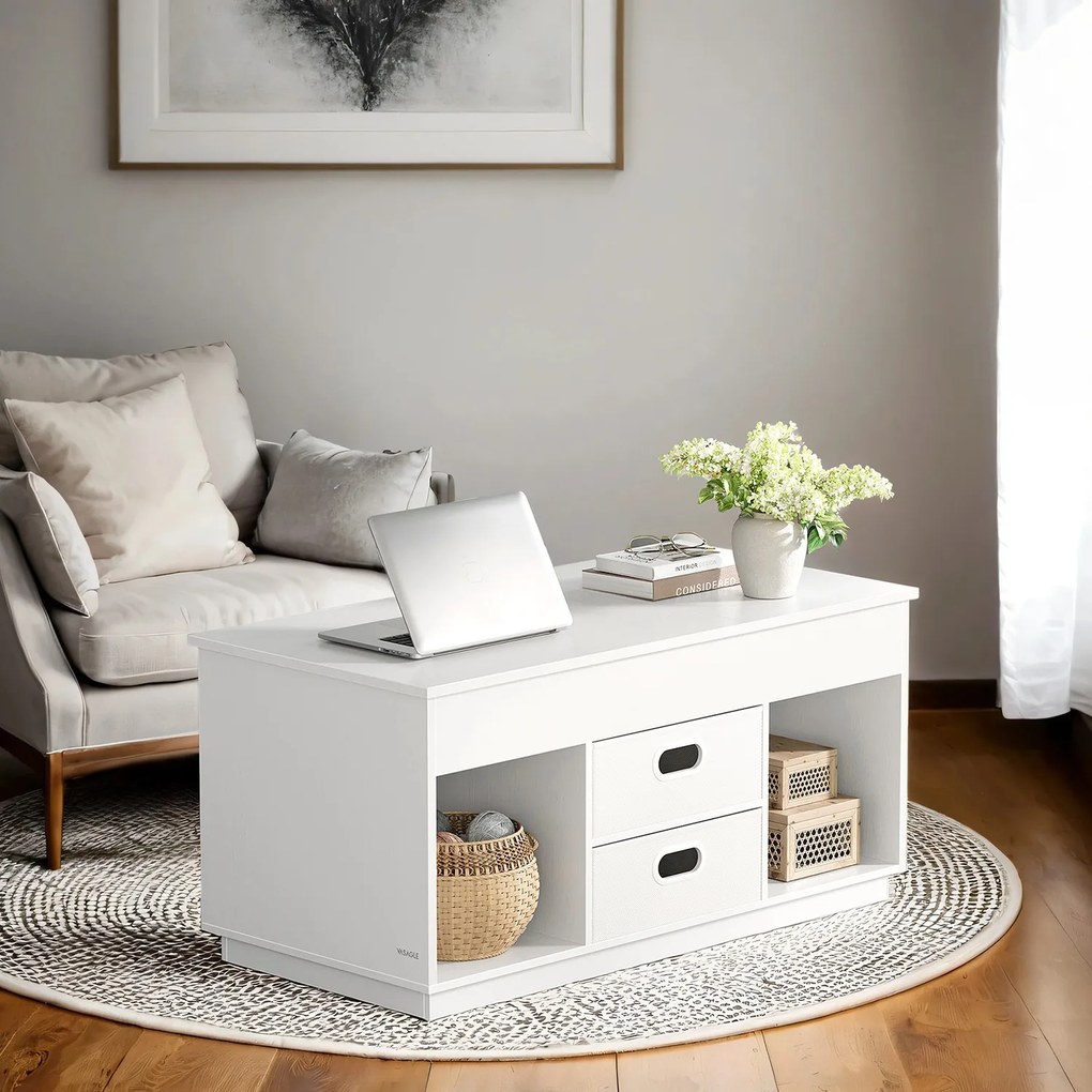 Mesa de centro com 2 gavetas e compartimentos 50 x 100 x 48 cm/62,3 cm branco