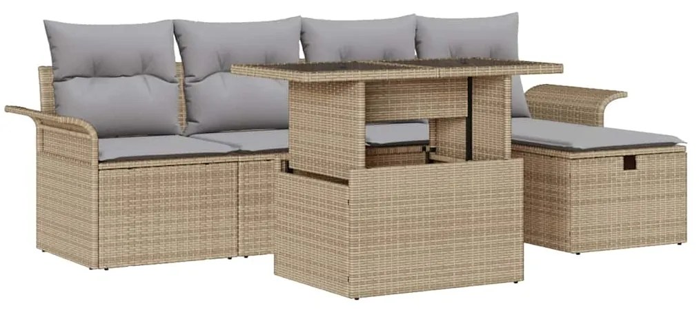 Conjunto de Sofá de Jardim de 6 Peças com Almofadas Bege Rattan Sintét