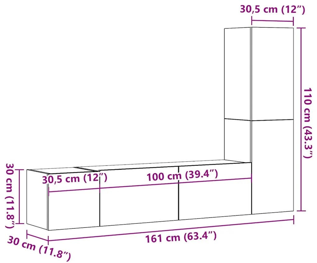 armários de TV montados na parede 3 pcs madeira velha