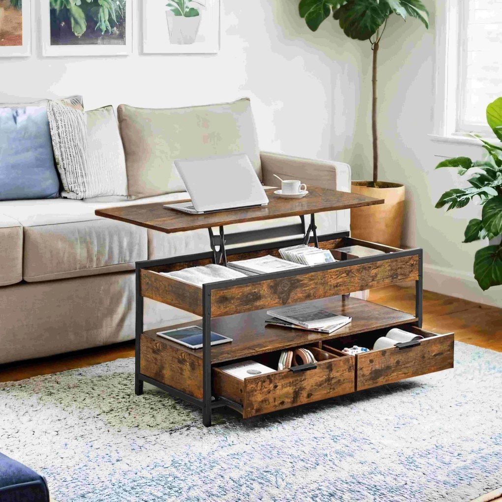 Mesa de centro com tampo ajustável em altura 50 x 100 cm Castanho vintage + Preto