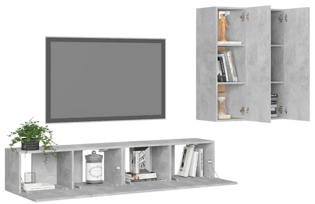 4 pcs conjunto de móveis de TV derivados madeira cinza cimento