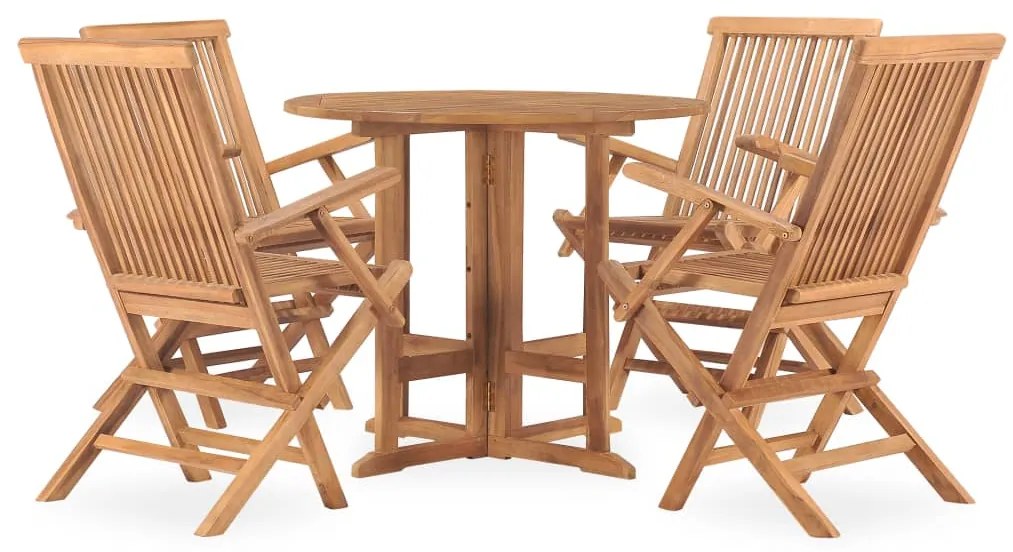 5 pcs conjunto jantar dobrável p/ exterior madeira teca maciça