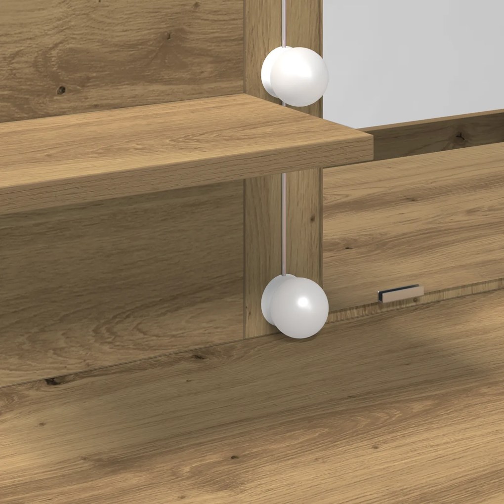 Mesa de Maquilhagem com LED Carvalho Artesanal 100x40x130 cm