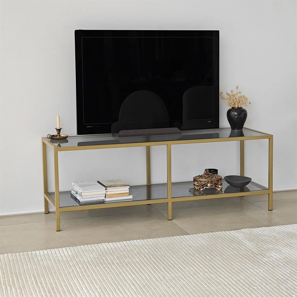 Suporte de TV Basic – Cinzento Escuro e Dourado – 130x45x40 cm
