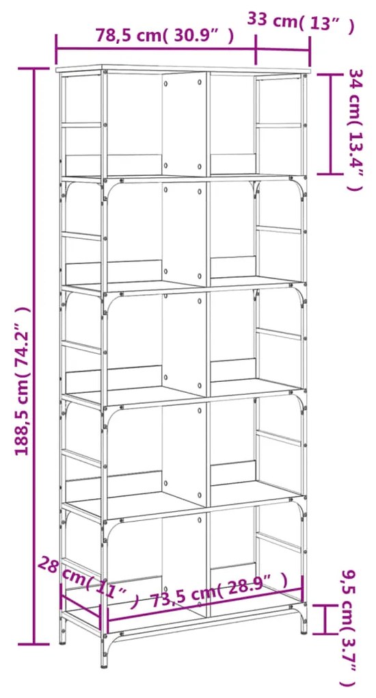 Estante 78,5x33x188,5 cm derivados de madeira cinzento sonoma