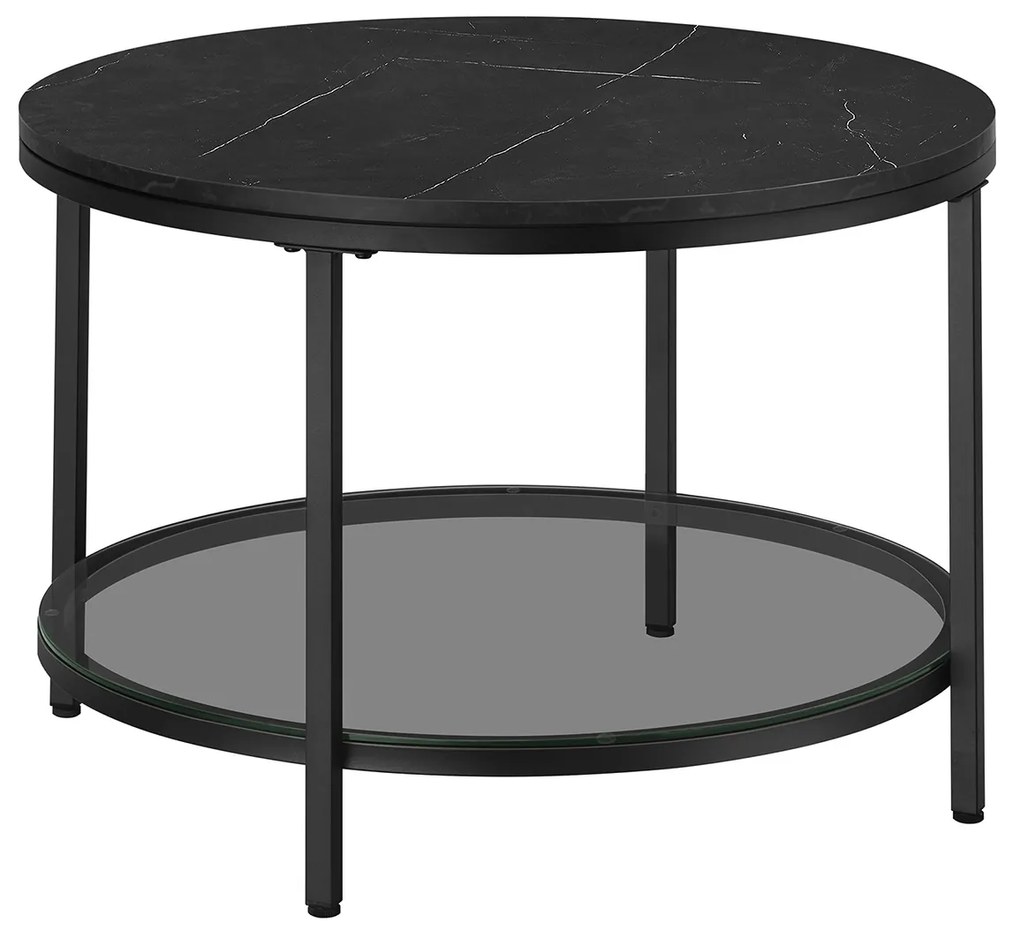 Mesa de centro 65 x 46 cm (Ø x A) de 2 níveis com tampo em efeito mármore-Preto