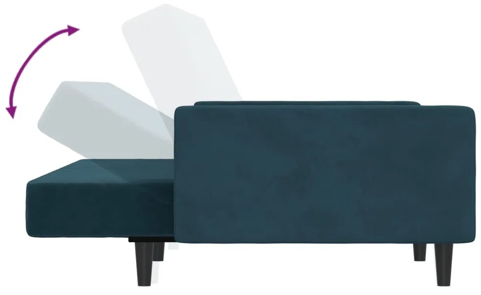 Sofá-cama de 2 lugares veludo azul