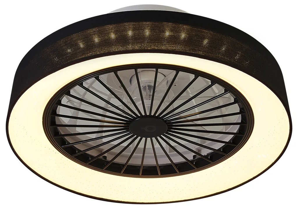 Ventilador de teto preto 47cm incl. LED regulável com controle remoto - Emily Moderno